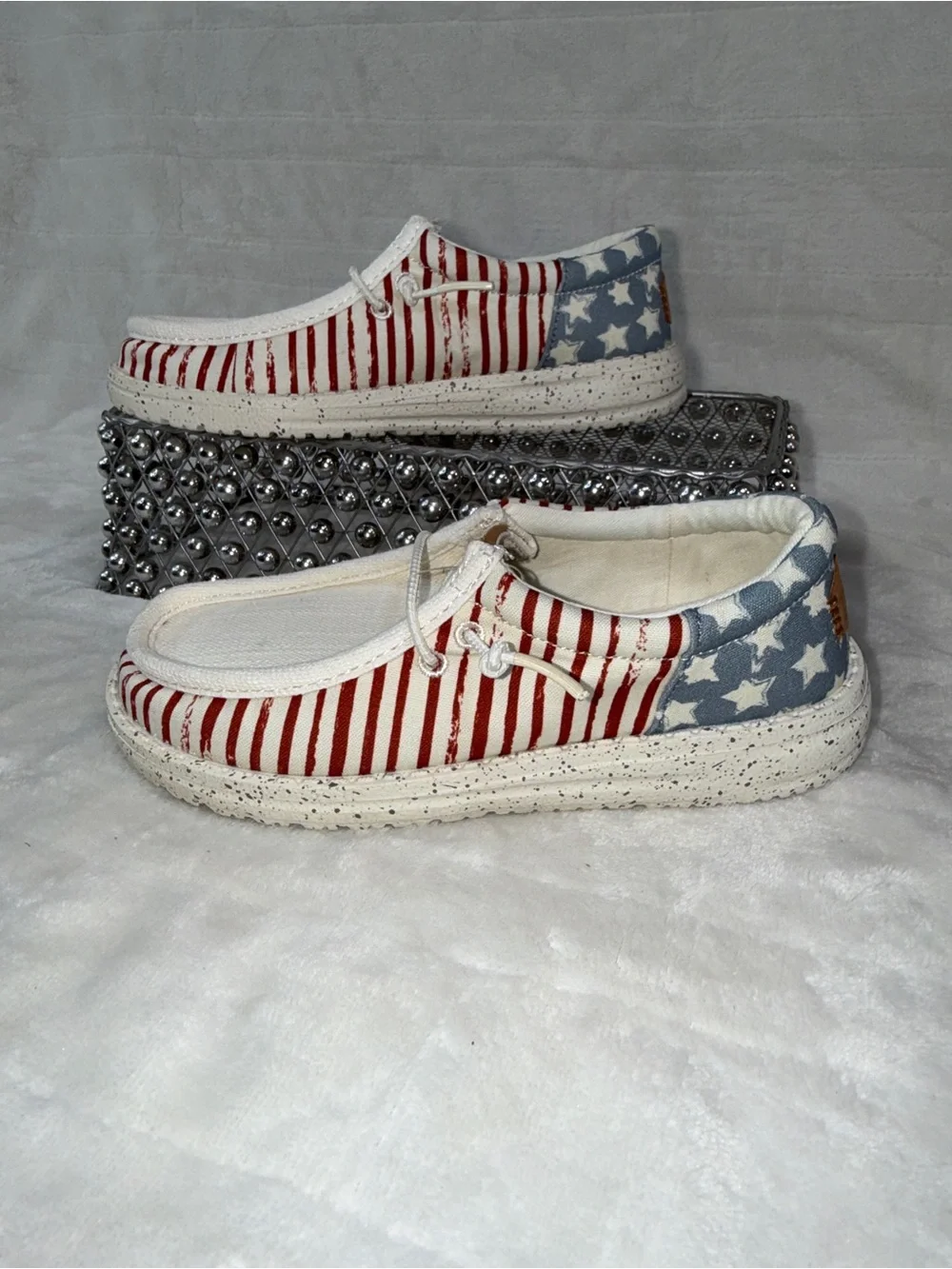 🇺🇸 Hey Dude Wally Kids Patriotic American Flag Shoes 13C NWT 🇺🇸